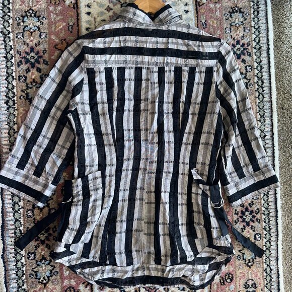 Womens Collar Shirt Black & White Stripes Button Up Long Sleeve W/Pockets SZ 8 - Picture 5 of 8